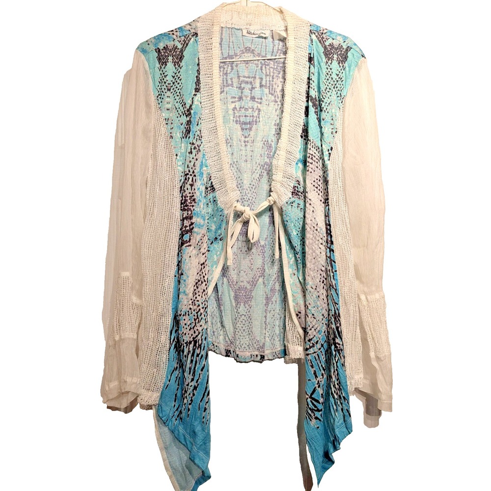 Patchington Cardigan Womens M-L Mesh Sheer Sleeve Tie Front Waterfall Kimono Y2K